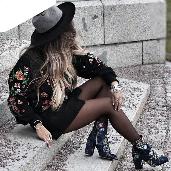 Embroidery flower hoodie
