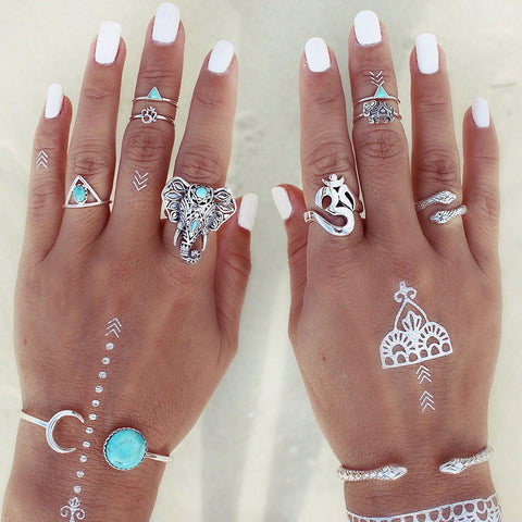 Retro Elephant Blue gem Rings