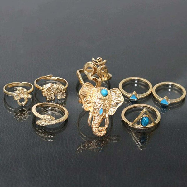 Retro Elephant Blue gem Rings