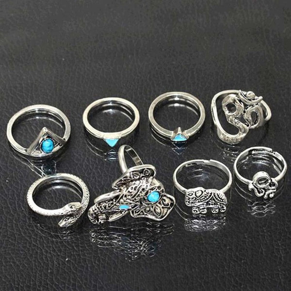 Retro Elephant Blue gem Rings