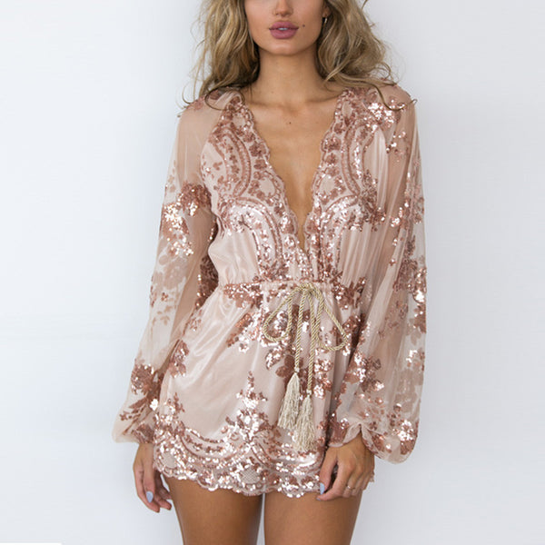 Deep V-Neck Overall Romper