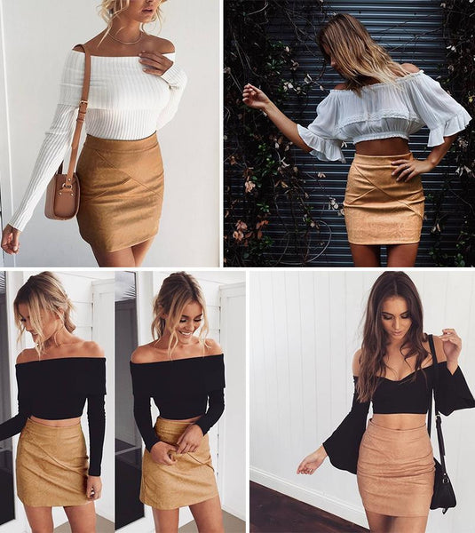 high waist classic faux leather skirt