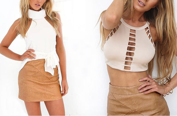 high waist classic faux leather skirt