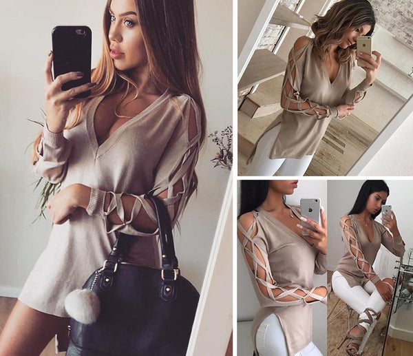 Sexy v neck cross sleeve pullover