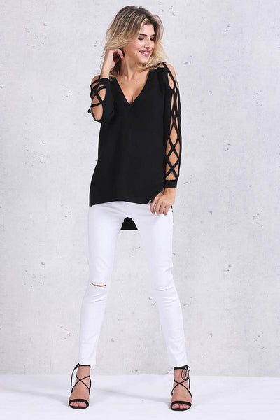 Sexy v neck cross sleeve pullover