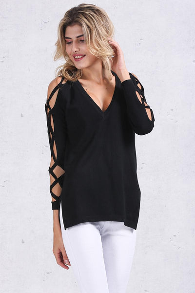 Sexy v neck cross sleeve pullover