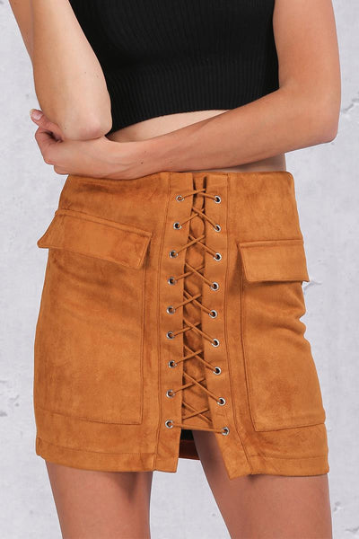 90's suede lace up women skirt
