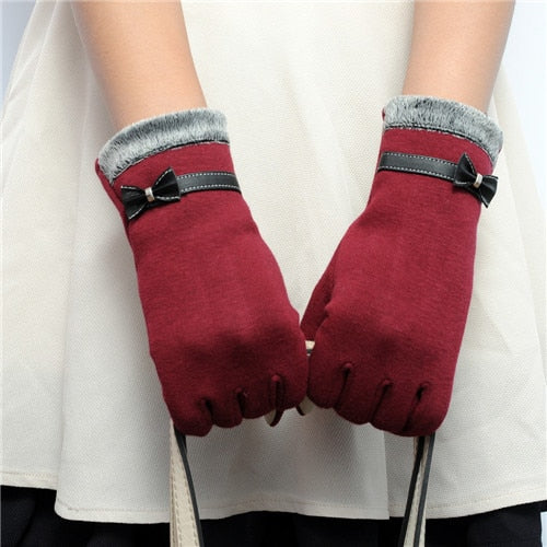 Winter Warm Bow Soft Wrist Gloves