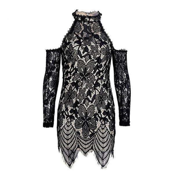 Shoulder black lace dress ( AC11 )