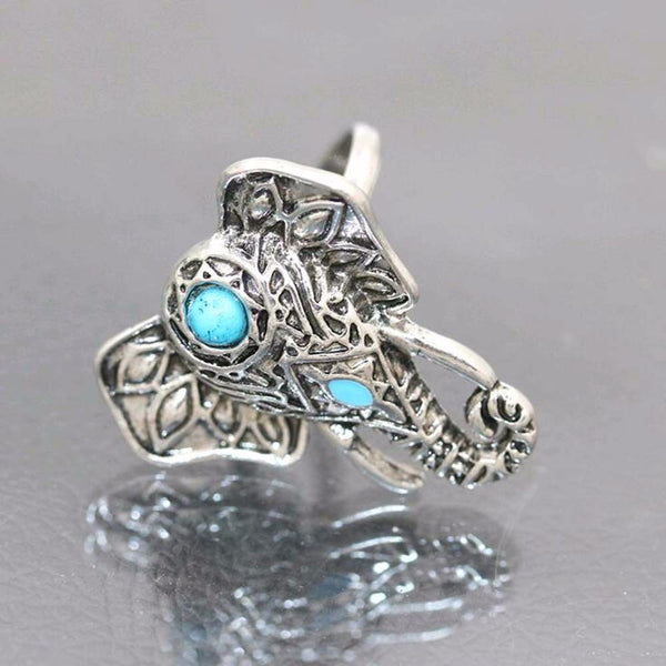 Retro Elephant Blue gem Rings