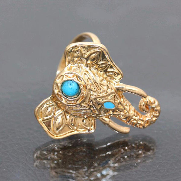 Retro Elephant Blue gem Rings