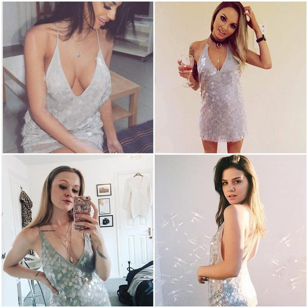Luxury Deep V sequin backless sundress