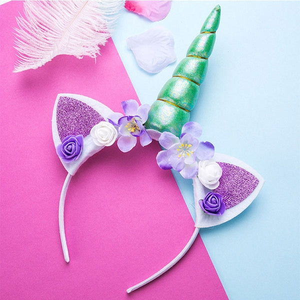Elastic Glittery Unicorn Headband For Baby Girls