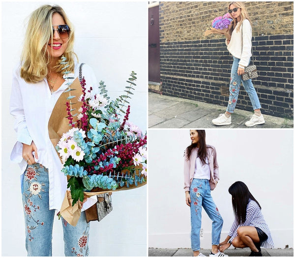 Flower embroidery jeans