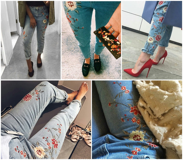Flower embroidery jeans
