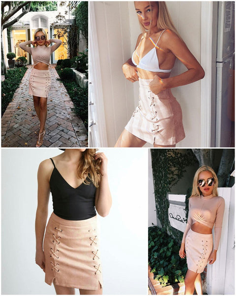 Sexy lace up suede pencil skirt