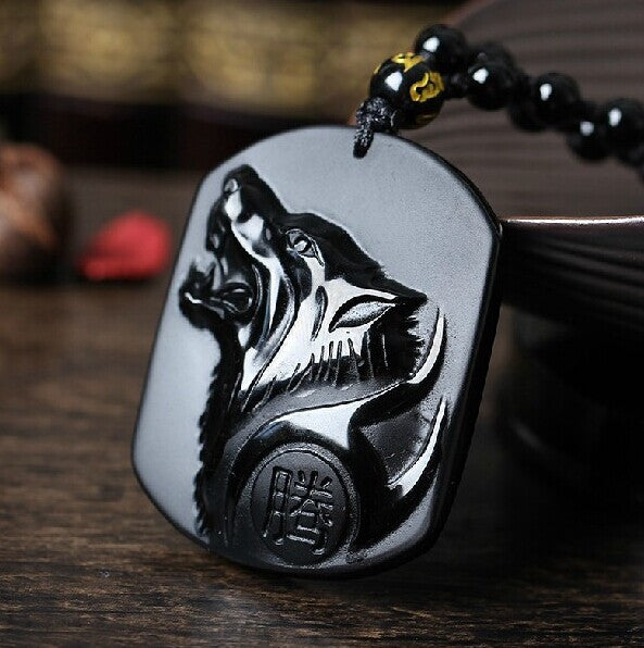 Black Obsidian Wolf necklace
