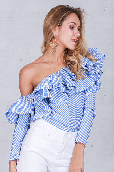 One shoulder ruffles blouse