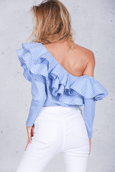 One shoulder ruffles blouse