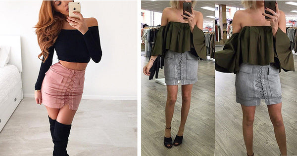 90's suede lace up women skirt