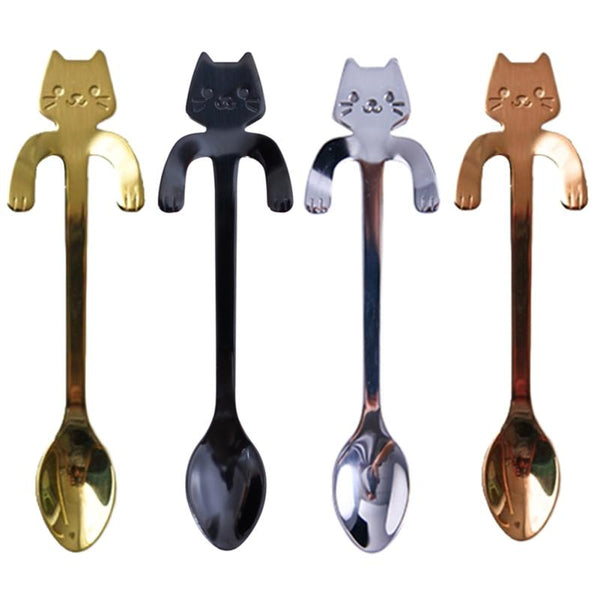 Set Of 4 Cute Stainless Steel Handmade Cat Spoons (Free Shipping)